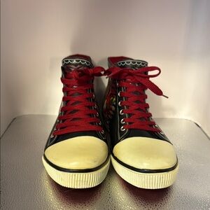 Ed Hardy Bold Tiger High-Top Sneakers with Red Laces.